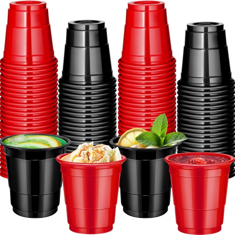 cssopenss 120 Pcs 2 oz Happy New Year shot cups Red And Black Plastic shot Glasses Happy New Year shot glasses for Drinking Tastings Served Snacks Jello Tastings and Samples - Image 1